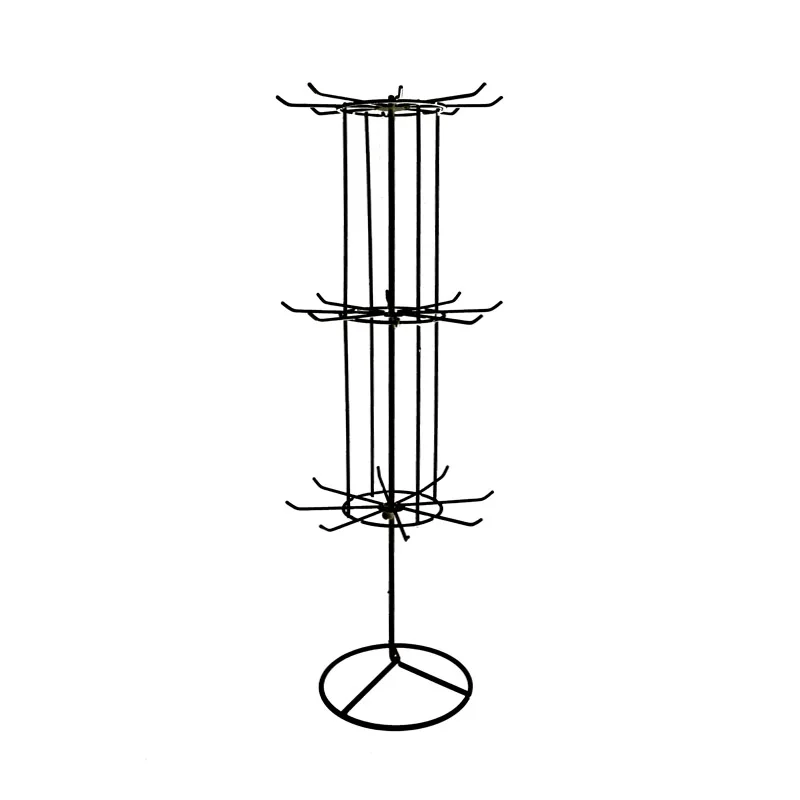 High quality retail shops revolving adjustable height 3 tiers rolling metal display rack rotating shelf