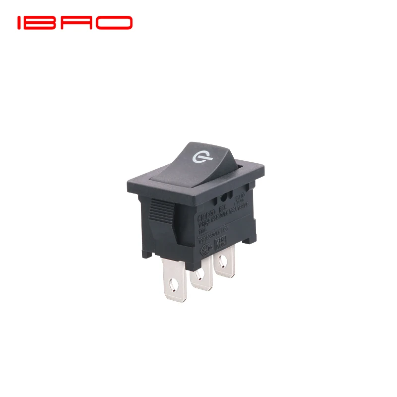 
IBAO Rocker Switch Waterproof IP65 Design RCC Black Housing with Light 16A 125/250VAC for Sharing Device 