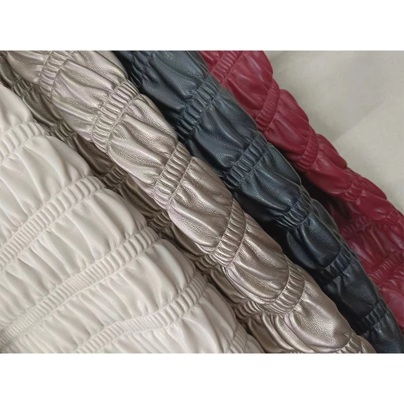 Embroidery Leather for Handbag Clothes Pleated Fabric Little Spring Wholesale Pu Soft Leather 3cm Knitted Sofa Seat Covers