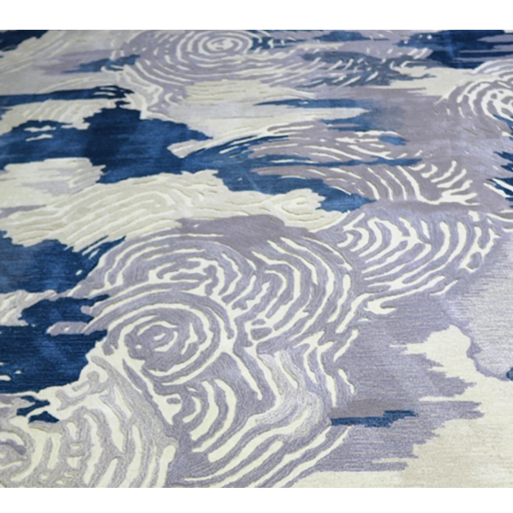 Wholesale price high end blue and grey jacquard rose handmade large luxury rug carpet