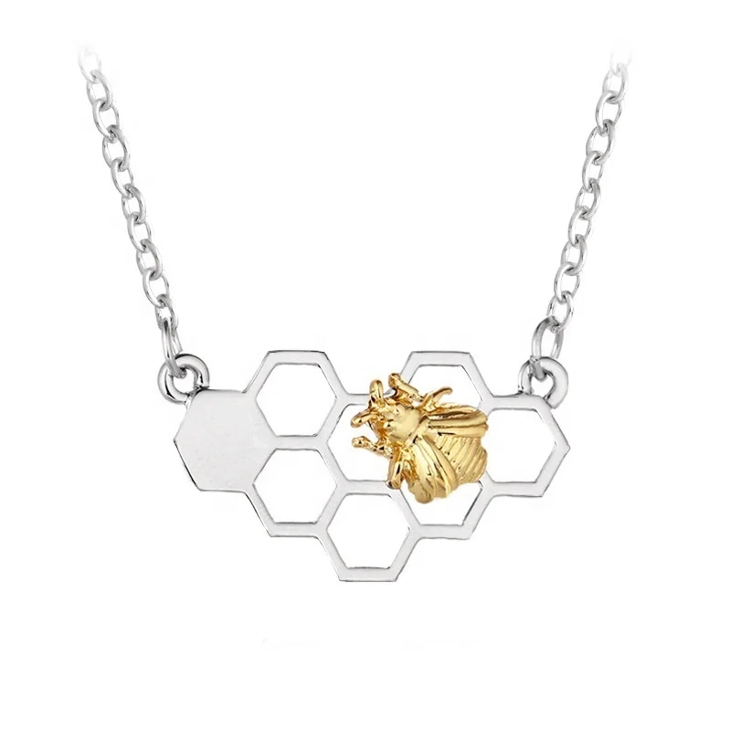 Wholesale 925 sterling silver honeycomb design honey queen bee pendant necklace women jewelry
