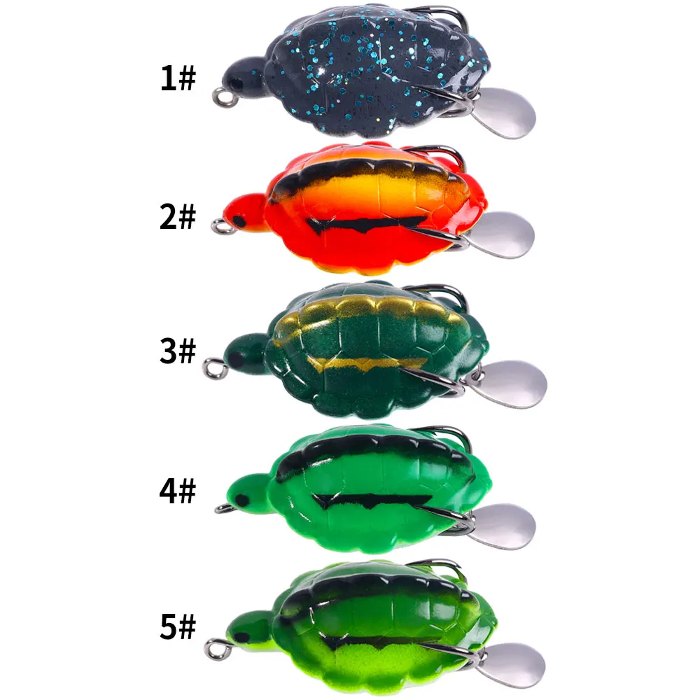 5.5CM 13.4G Wholesale Topwater turtle Lure Soft Fishing frog Lures with Spinner spoon Artificial Turtle Bait