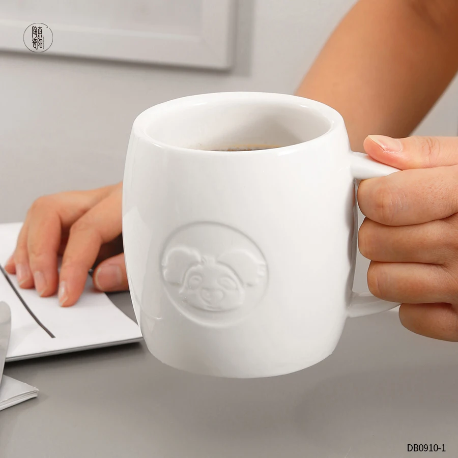 reusable custom engraved relief logo white ceramic coffee tea water milk mug embossed mug ceramic coffee cups mug
