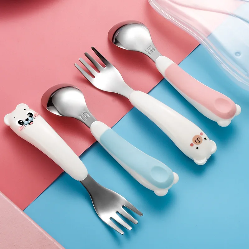 Carrot Design Safe Kids Cutlery Set Stainless Steel 304 Cute Food Feeding Spoon and Fork with Case Children Utensil Set