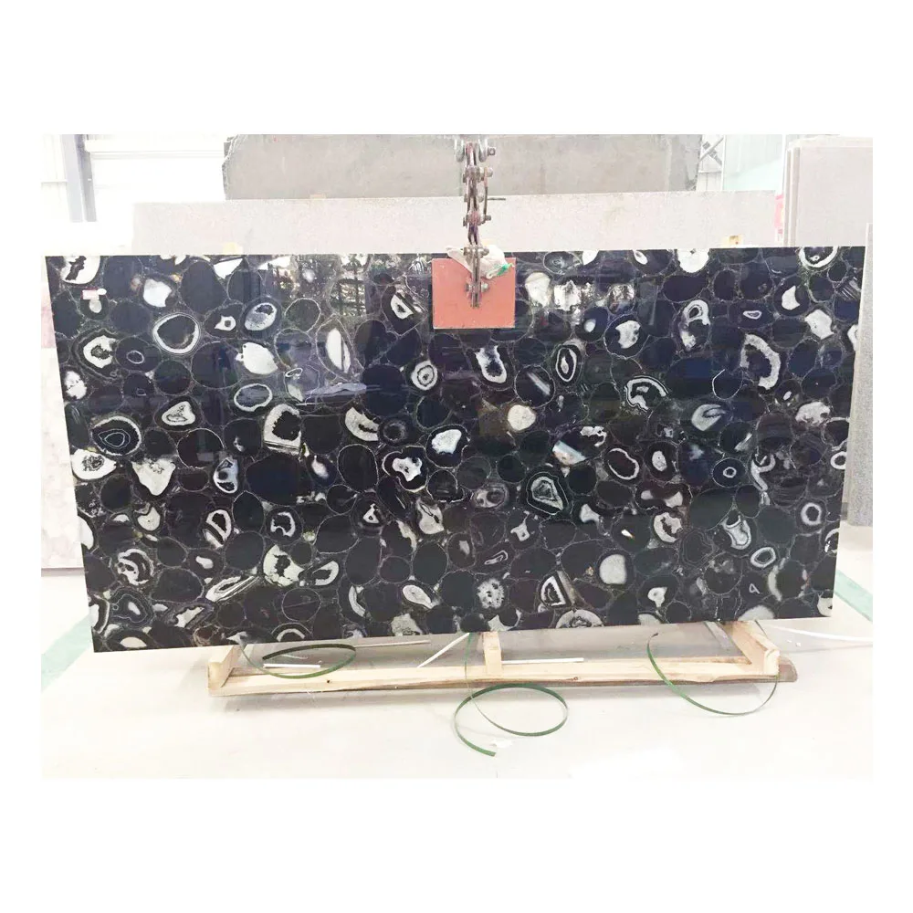 Natural gemstone Black  agate translucent / onyx backlit slab/ semi precious stone marble tile for decor
