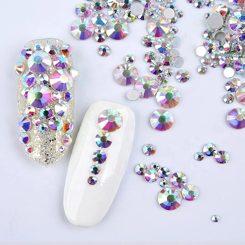 1440pcs AB/Clear Super Glitter Rhinestone ss3-ss16 Flat-Back Non HotFix 3D Glass Nail Art DIY Round Crystal Manicure Diamond