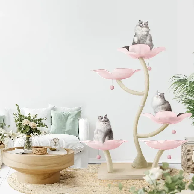 Luxurious Tall Large Cat tree Tower Climbing Flower Hammock Cat Tree With Premium Plush And Sisal Posts Cat Furniture