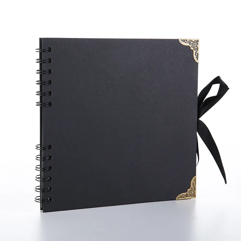 New Black 8 Inch DIY Photo Album 30 sheets Metal Retro Corner Kraft Paper Brown Photo Album Photo Scrapbook Handmade Gift Album