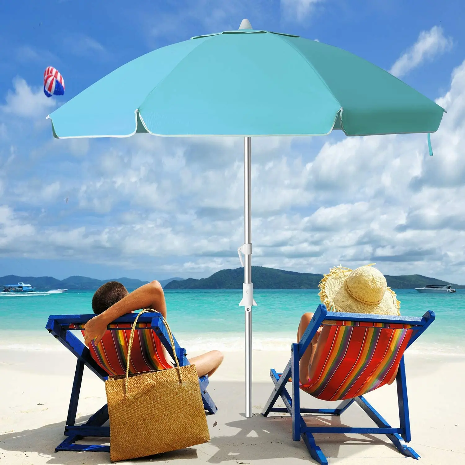 
Guilty Gadgets 1.8m Red Striped Garden Beach Patio Tilt Umbrella Parasol Sun Shade UPF UV Protection Tilting Striped Outdoo 