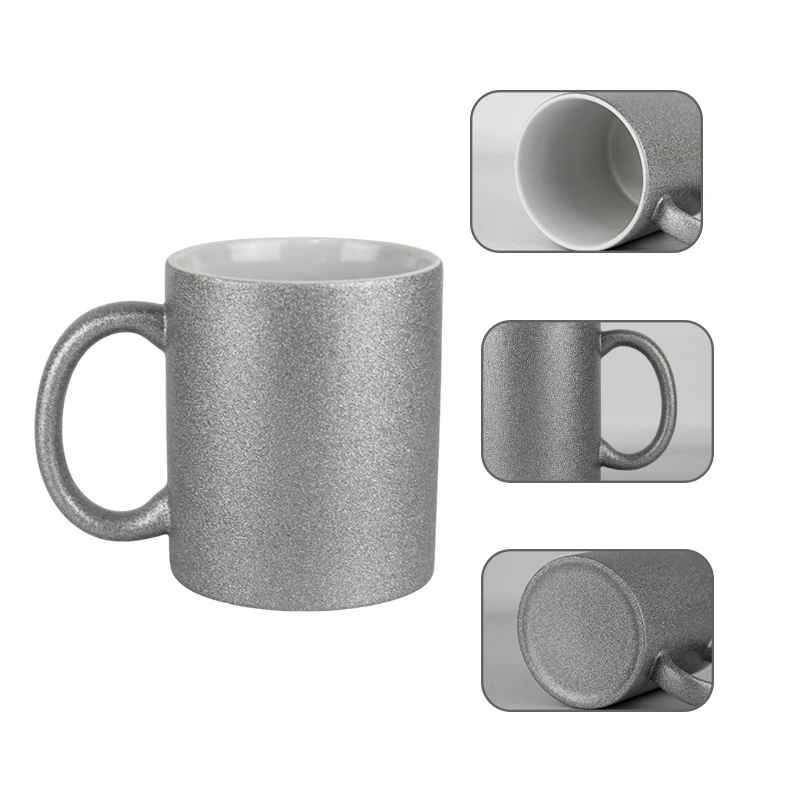 Wholesale 11oz Ceramic Coffee Mug Glitter Ceramic Coffee Mugs Sparkling Cups for DIY Sublimation Porcelain Coffee Mugs