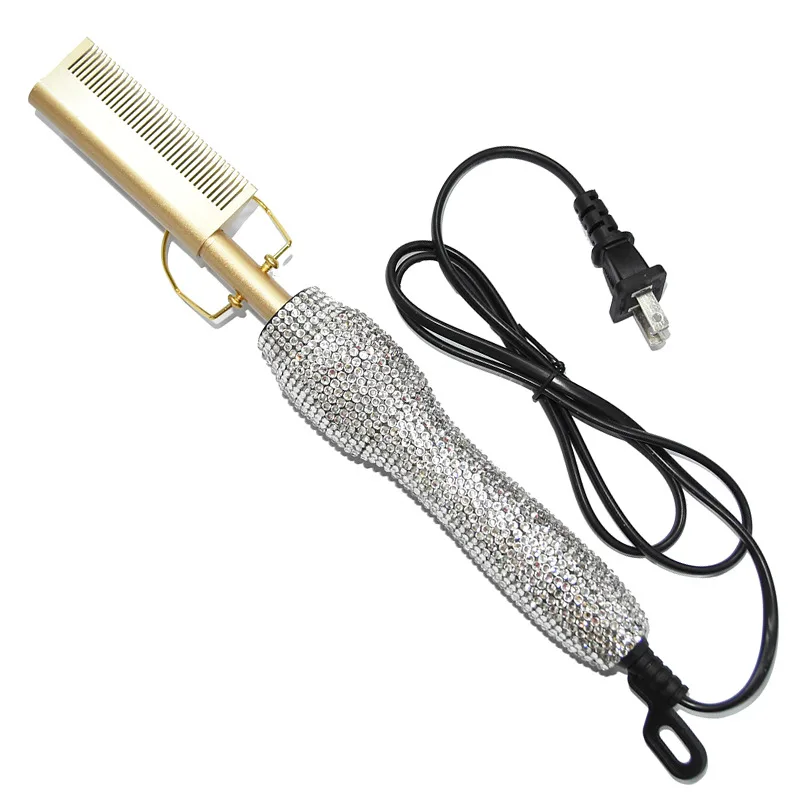 Chinese Factory One Step Red Bling Metal Wedding Wide Tooth Professional Styling Massage Straightener Electric Hot Hair Comb