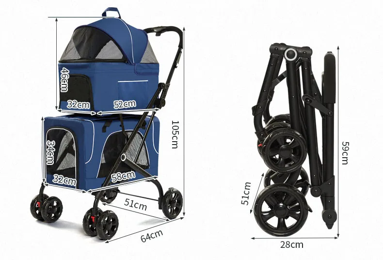 New design 3 in 1 carrier utopian twin double dog stroller luxury 4 wheels pet cat stroller for large small dog