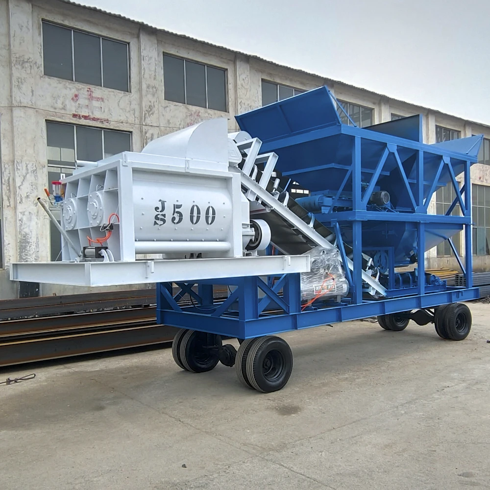 Factory price portable concrete batching plant    fully automatic Twin-shaft JS concrete mixer