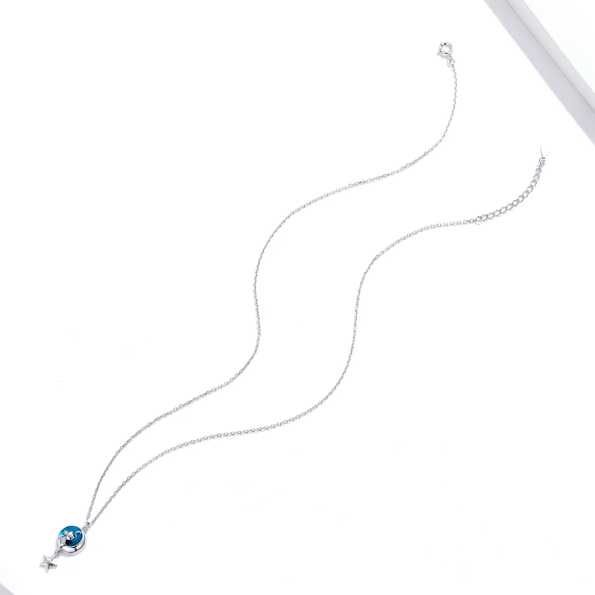 Enamel Jewelry Necklace 925 Sterling Silver White Gold Plated Celestial Stars Moon Pendant Cat Chain Necklace