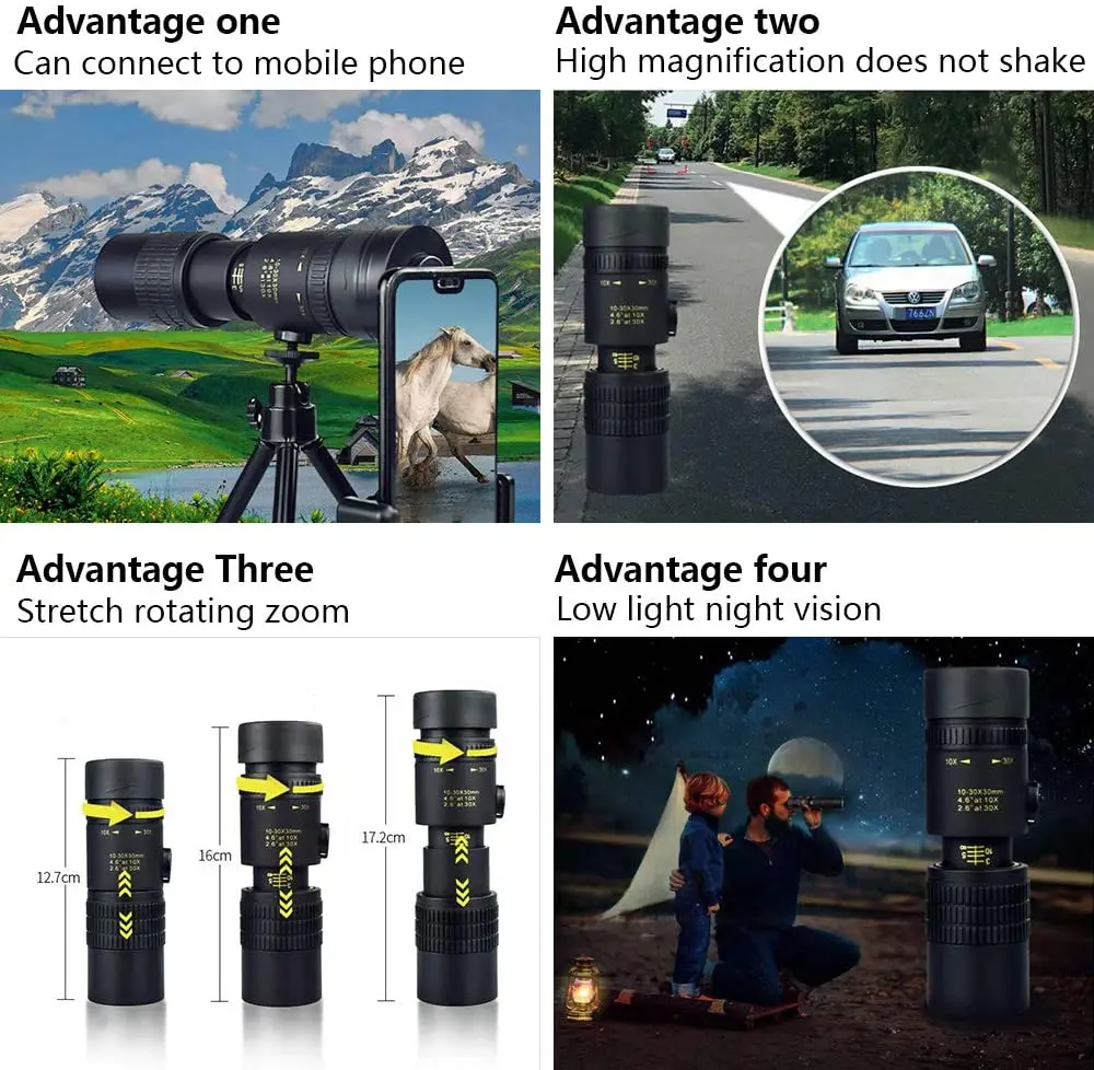 10-300x40 Monocular Telescope 10x 300x Zoom High Quality Monocular  Telescope Supports  for Smartphone