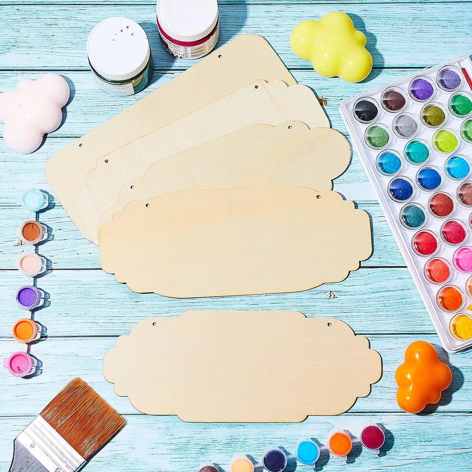 10 Pieces Unfinished Hanging Wood Sign Hanging Decorative Rectangle Hanging Wooden Blank Sign with Ropes for Diy Craft