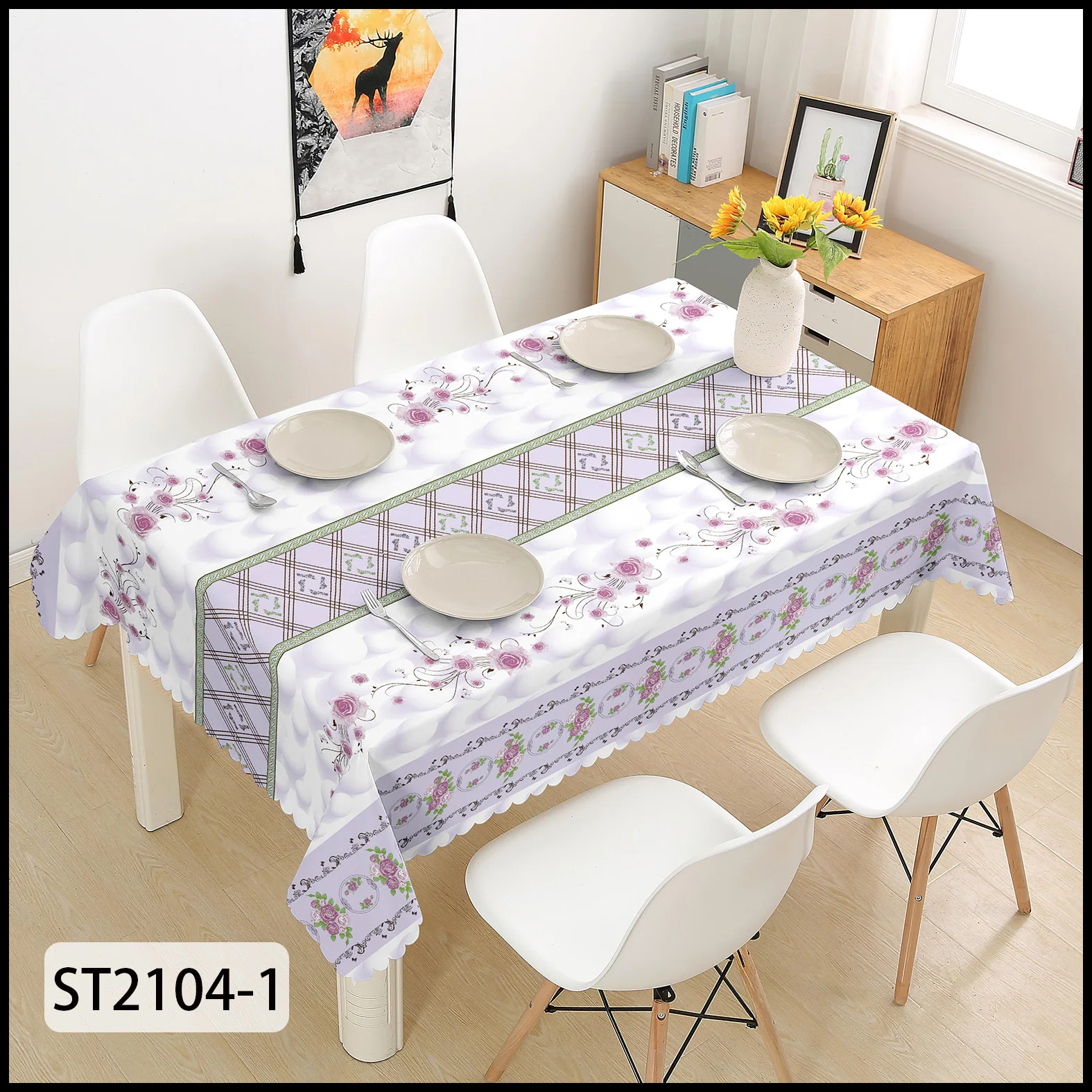 Durable And Popular  Rectangle Tablecloth Washable Polyester Fabric Table Cloth For Restaurant Party PU Printing PVC Tablecloth