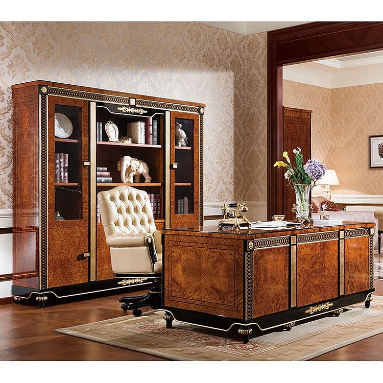 luxury executive office furniture set office desk in shiny natural veneer