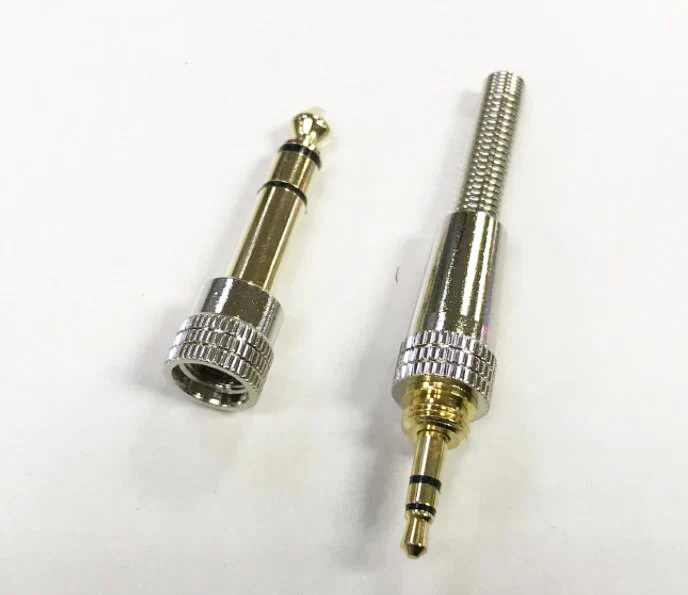 Metal 3 poles 3.5mm stereo male plug screw-in 3.5mm female jack to 3 pole 6.35mm plug adapter 2 in 1 Guitar Mic audio connector