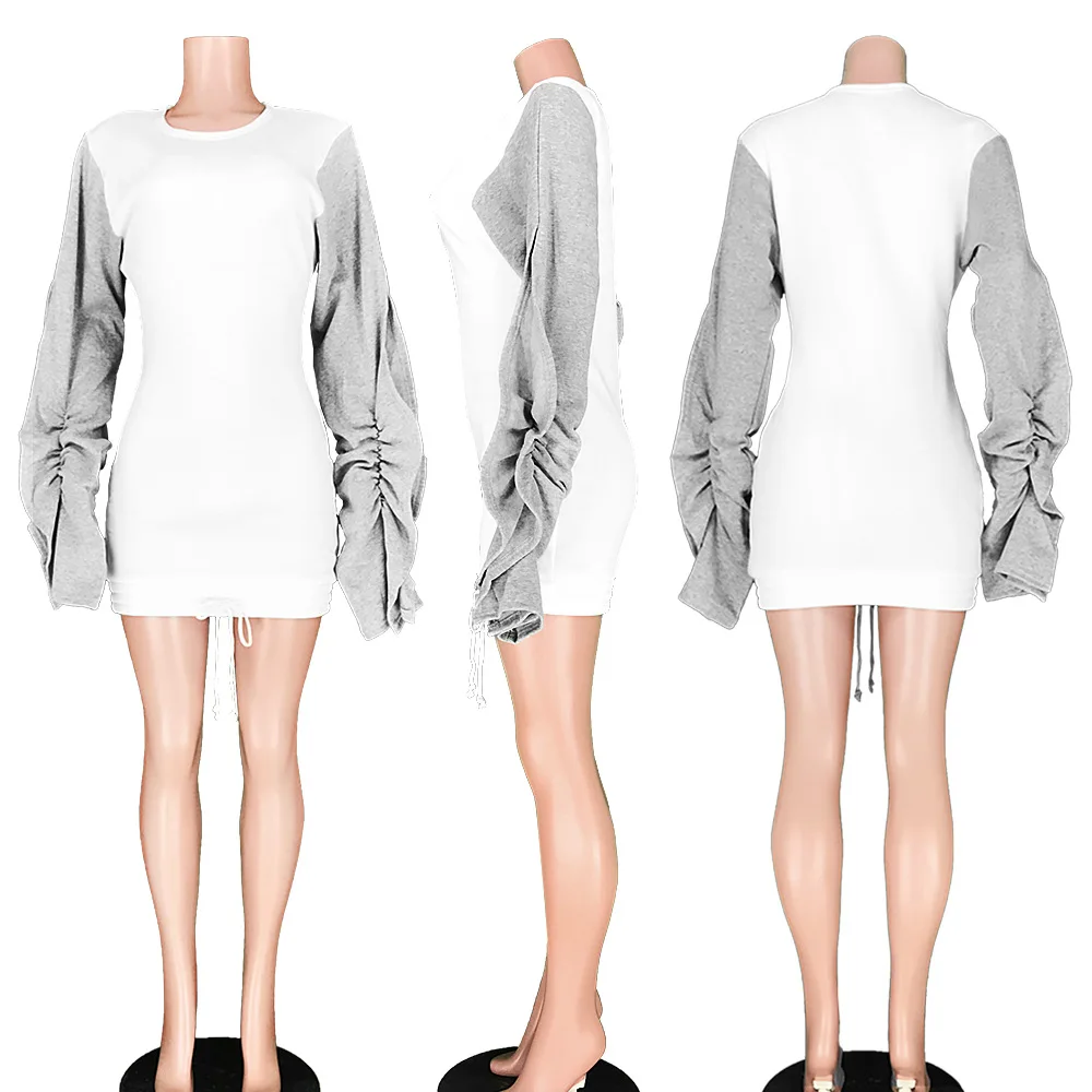 New arrival club outfits winter fall boutique personalized casual white velvet puff sleeve dress