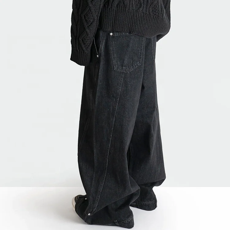 EDGE DENIM Custom Japanese selvedge y2k designer double waist straight fit wide leg baggy jeans for men