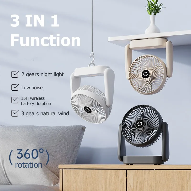 Desktop Fan  with Light Rechargeable USB Cooling Portable Electric Fan