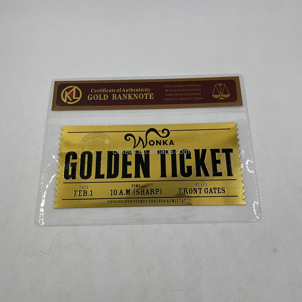 Custom Print Plastic Gold Foil Plated Lottery Card Charlie And The Chocolate Factory Golden Card Willy Wonkawilly Wonka Ticket