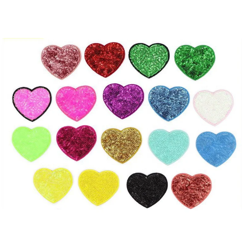 Heart sequin embroidery patches Iron on sequin Hot pink Red heart patches for sweatshirt