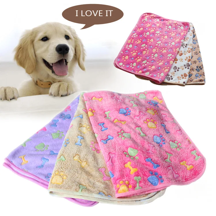 Hot Sale Puppy Dog Cat Fleece Blankets Cushion Pet Sleep Mat Pad Bed Cover with Paw Print Soft Warm Blanket for Animals