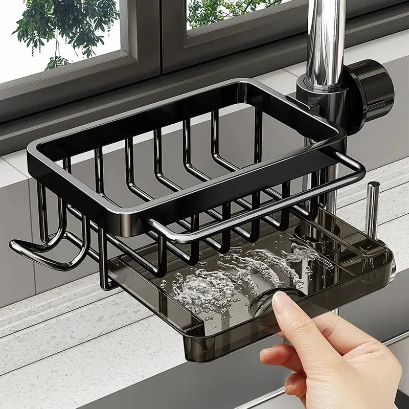 New Kitchen Metal Sink Faucet Organizer Drain Tray Faucet Dish Sponge Holder Convenient Caddy Storage Tools Household Items