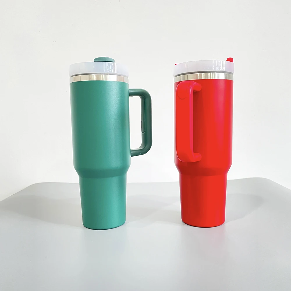 USA Warehouse double walled Powder coated H2.0 Christmas Xmas red green 40oz tumbler for laser engraved