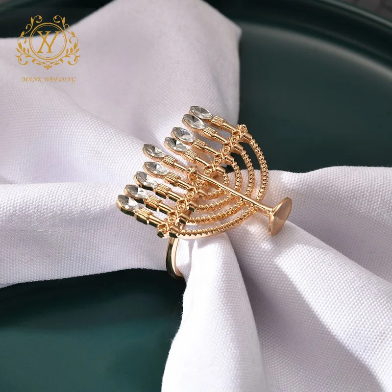 Cheap Dining Table Accessories Creative Gold Metal Candle Holder Napkin Rings for Wedding Centerpiece Decoration