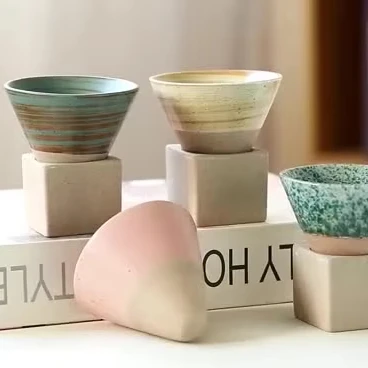 200ML Retro Coffee Cup Creative Cross-border Cups Funnel Ceramic Mugs Japanese Coarse Pottery Mug With Base