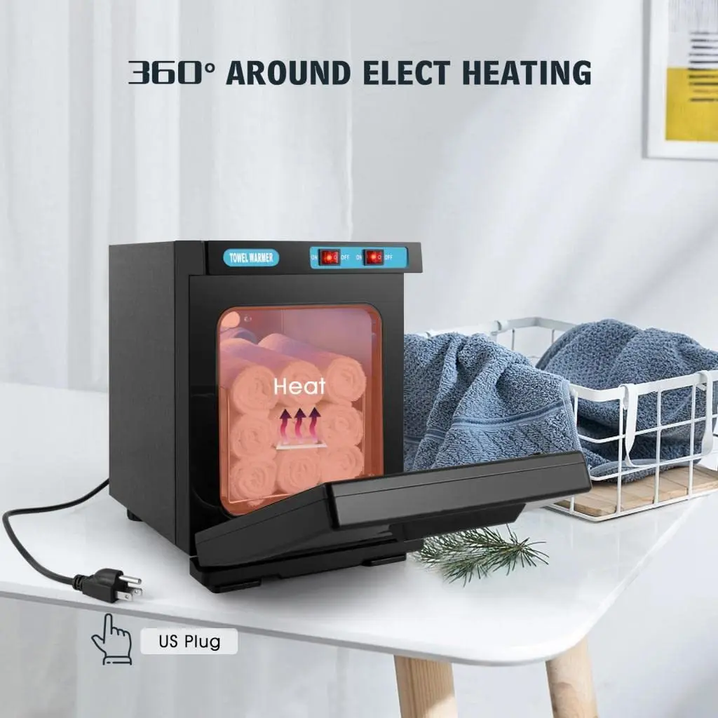 Salon Beauty Equipment Hot Towel Warmer Machine With UV Light Black Heated Towel Cabinet Warmer