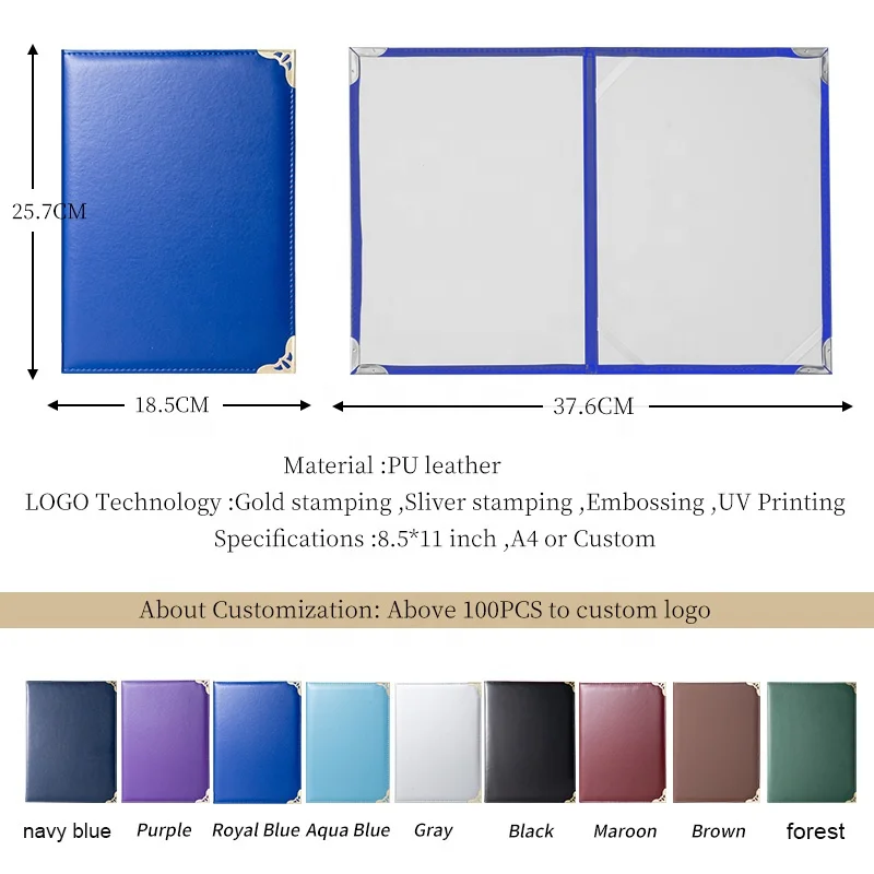 Plain Pu Leather Diploma Cover Holder,Leather Certificate Holder Green,Black Leather Folder For Certificates