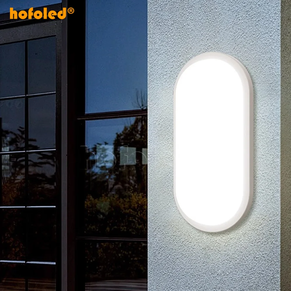 Hofoled Surface LED Flush Mount Lighting Fixture 20W Outdoor Ceiling Lamp Round Oval Led Bulkhead Light