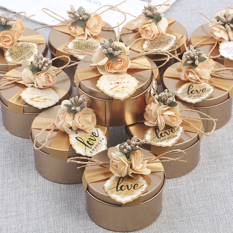 Wholesale Tin Metal Box Storage Round Can Wedding Tin Box Cookie Chocolate Gift With Ribbon And Flower