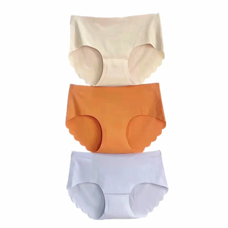 seamless underwear women ice silk thin wavy girl underwear solid color breathable large size low waist briefs