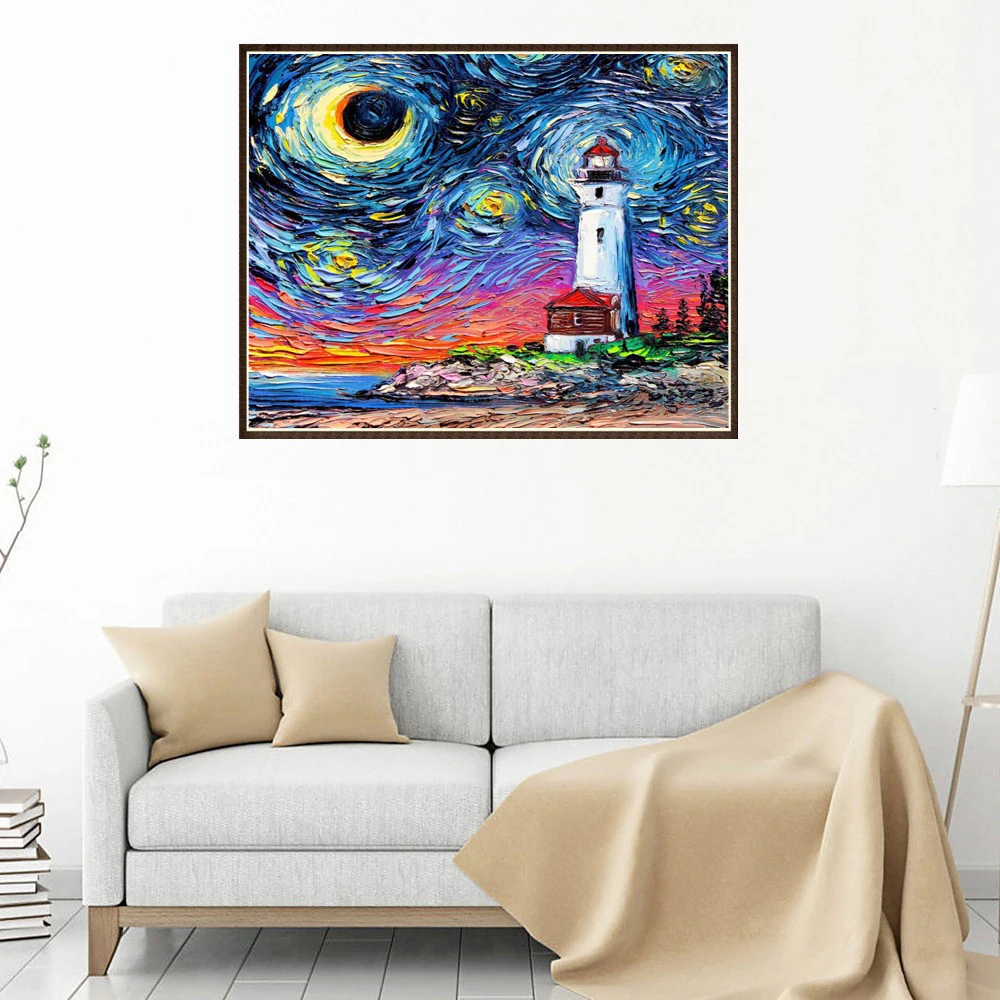 Online seller supplier 5d Diy Full Drill Starry Lighthouse Diamond Painting Cross Stitch Diamond Embroidery Kits home decor Mosa