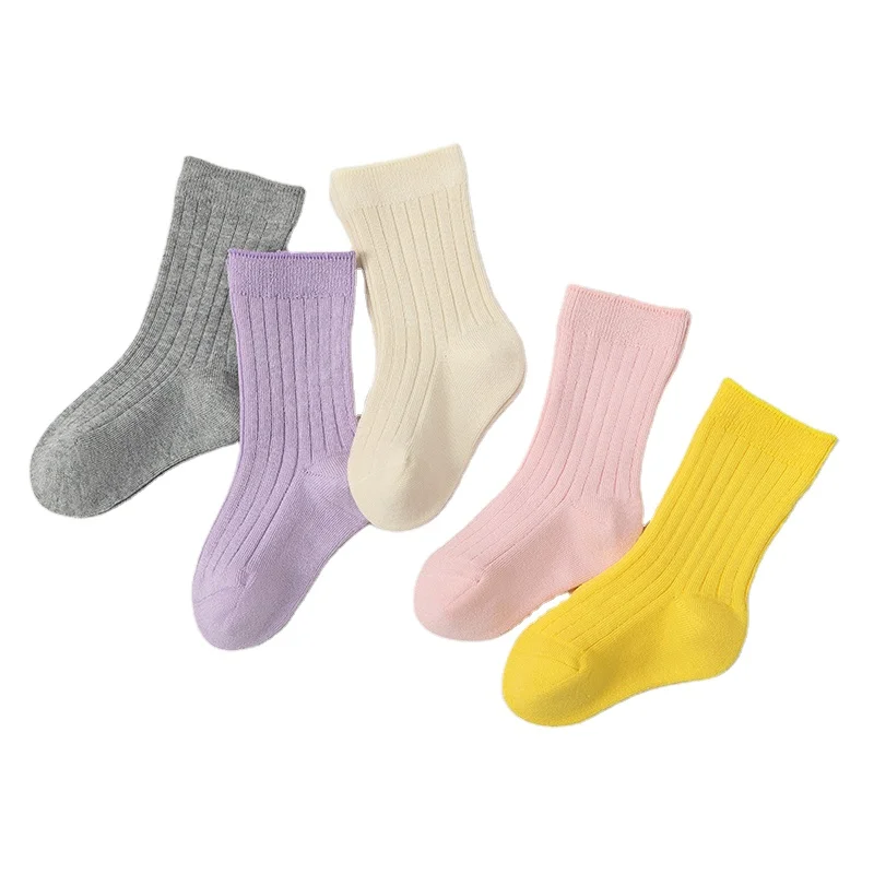 Factory Direct Sale Fashion Cotton Knitted Pure Color Baby Socks For Children