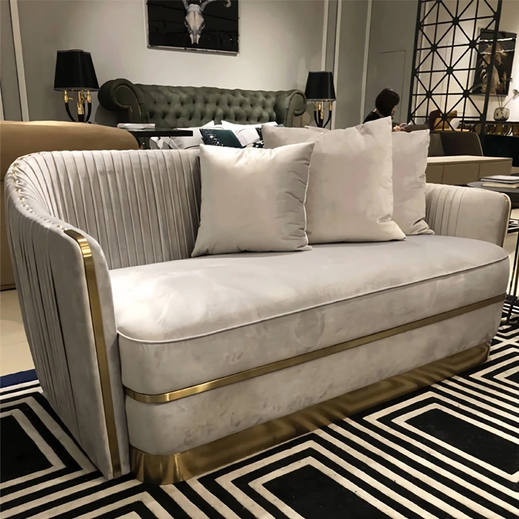 New high quality grey velvet italian sofa set designs luxury 3 seater sofa gold modern living room furniture sofa set 3 2 1