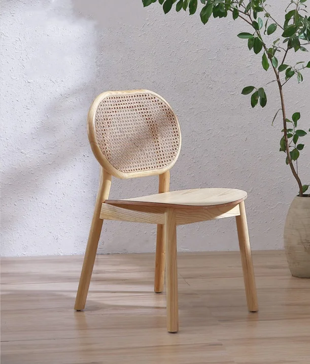 Wholesale natural rattan cane chair solid wood dining chair wicker backrest chair