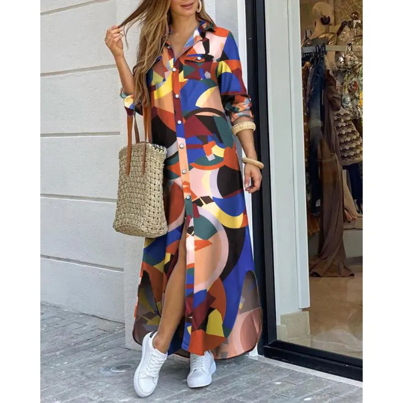 2022 Fashion women autumn long shirt dresses multi printings & fabrics for quality lady casual fall dress