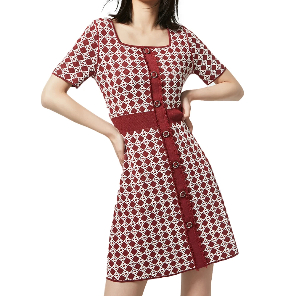 Spring square collar short sleeve a-line fashion womens casual dresses for dress manufacturer small order