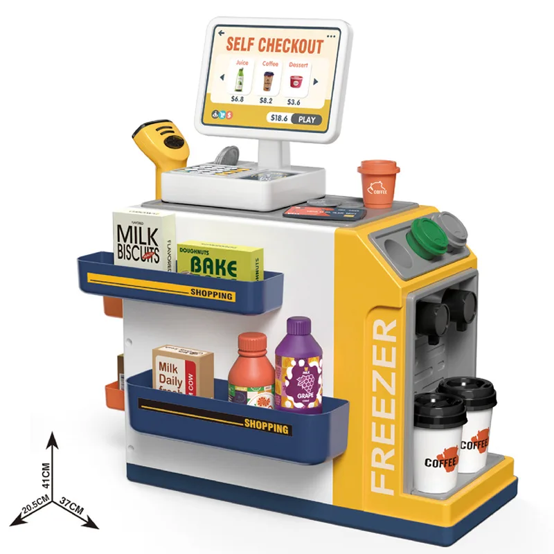 2024 New Kids Educational Toys Supermarket Checkout With Sound And Light Shopping Cart Toy Scanning Cashier Coffee Machine Toys