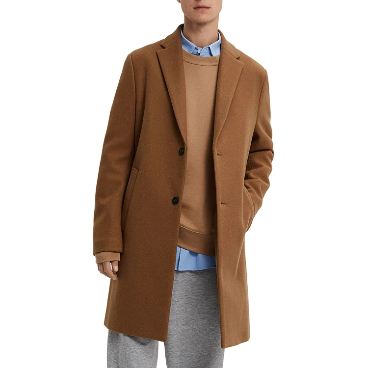 Custom lapel collar blank solid color wool coat for men