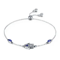 LEICARE Fatima Hamsa Hand Bracelet Blue Eye Jewelry Hamsa Hand Moroccan Bracelet Silver 925 Bracelets for Women Fine Jewelry