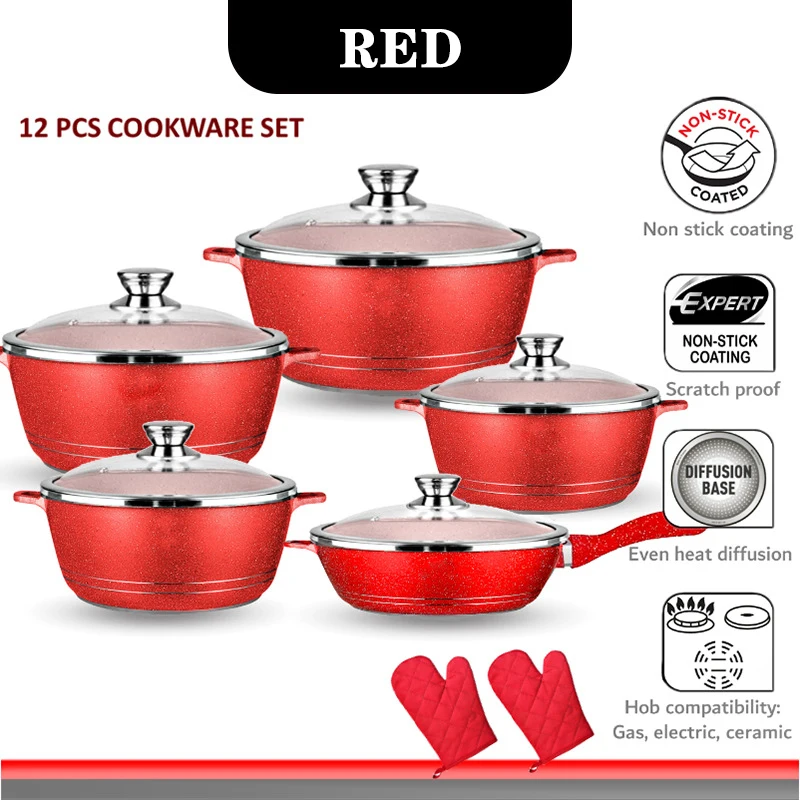 High Quality Aluminum Cookware Set 12pcs Dessini Nonstick Fry Pan juego de ollas kitchenware pot set