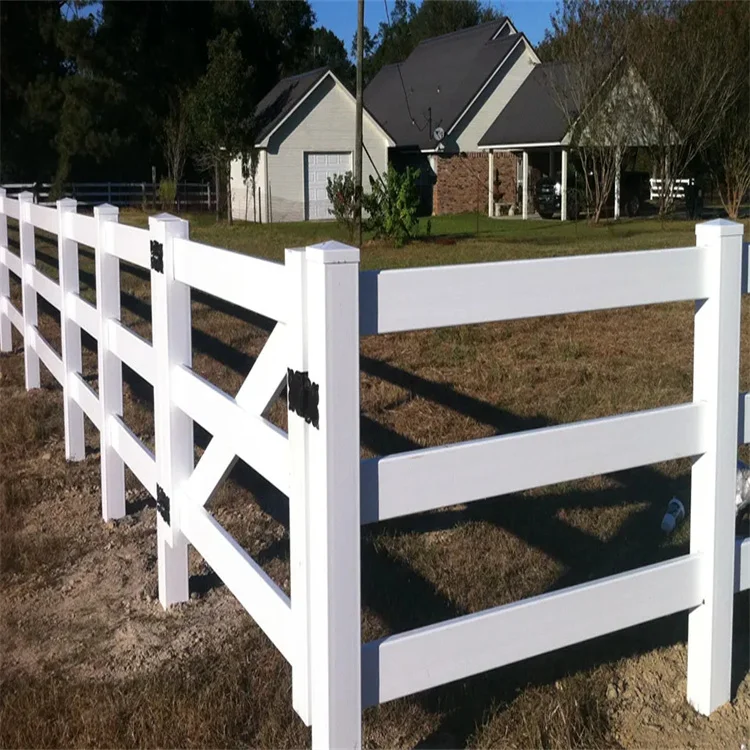 Easily Assembled UV Resistant 3 Rail plastic Vinyl PVC Horse Fence ,Cheap PVC Plastic Vinyl Coated Ranch Paddock Horse Fencing