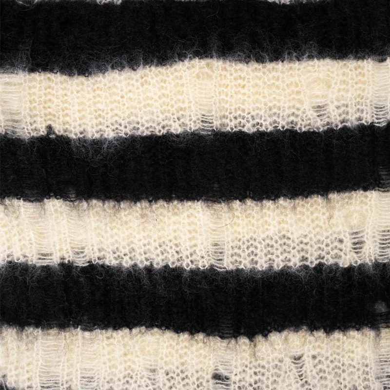 custom crew neck  stripe mohair knit sweater men pullover fuzzy mohair blend sweater